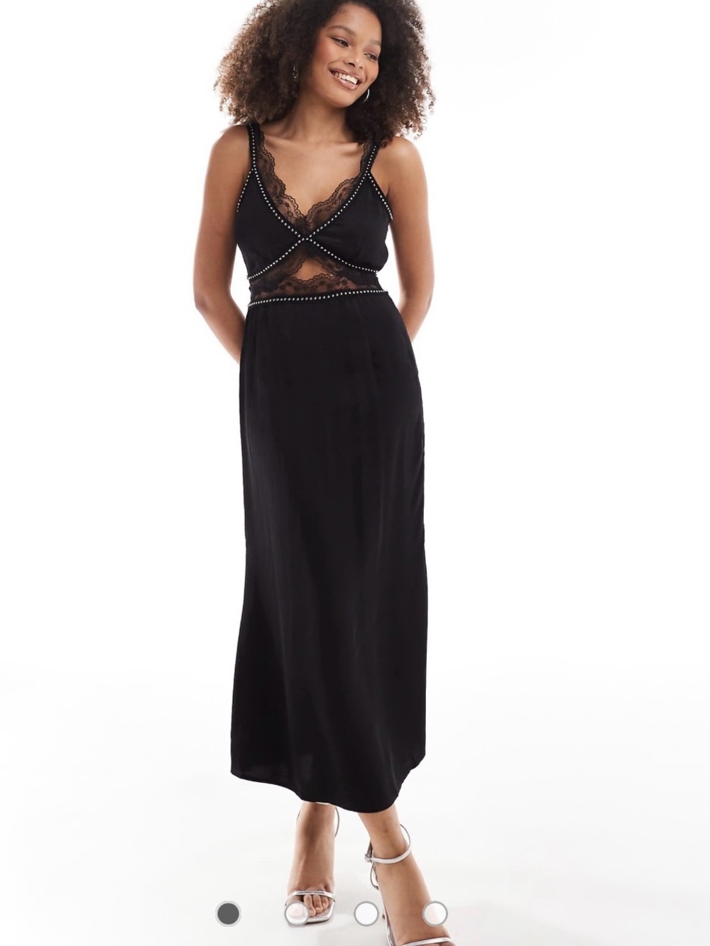 Never Fully Dressed Black Lace-Trim Midi Slip Dress